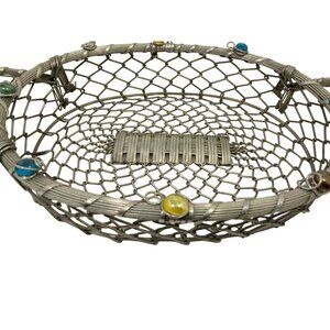 Dary Rees Original Basket Silver Metal Wire Beaded Handmade Bohemian Cottage